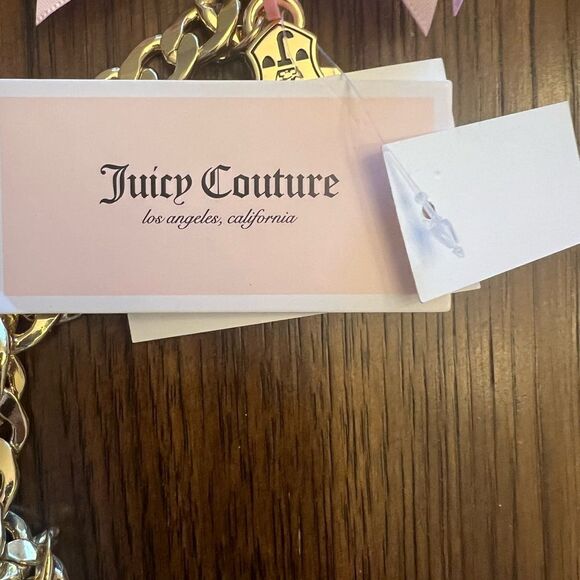 Juicy Couture Gold Tone Chain Link Belt Frontal Juicy Charm Drop Size M/L NWT